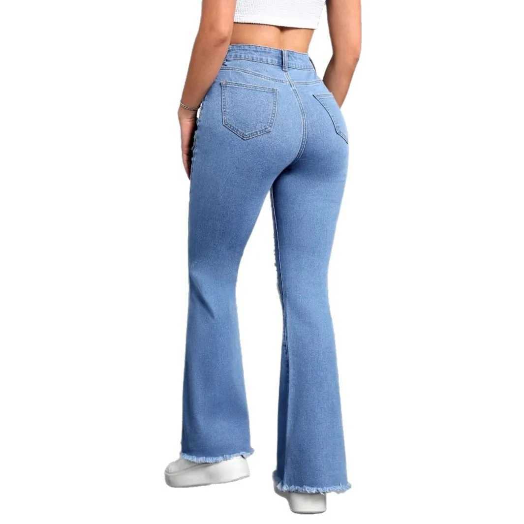 Denim Flared Pants Women Hole Jeans Boot Cut Distressed 2025 Streetwear High Waist Stretch Washed Vintage Full Length Trousers J251031