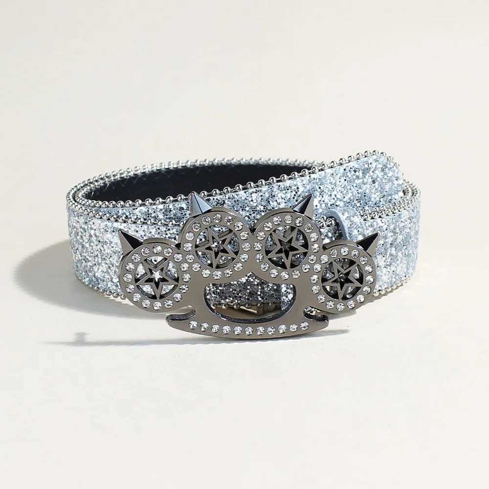 rhinestone tiger claw buckle belt Y2K shiny series punk decoration women belt Yabi decorative belt women W251030