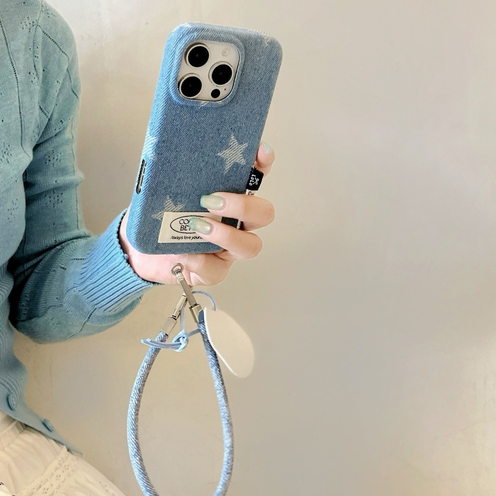 Velvet Five-Pointed Star Denim Phone Case Compatible with iPhone 17/16 Max Niche Full Coverage iPhone 15/14 Pro
