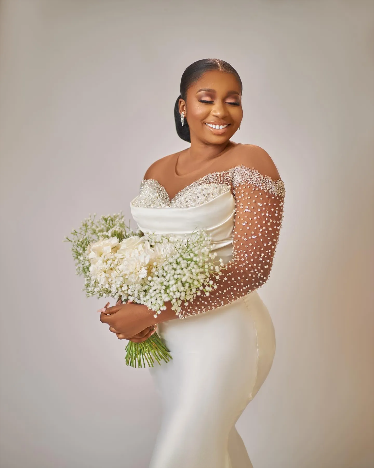 Ivory Mermaid Wedding Dresses Plus Size Beaded Crystals Detachable Train Bridal Gowns Dress