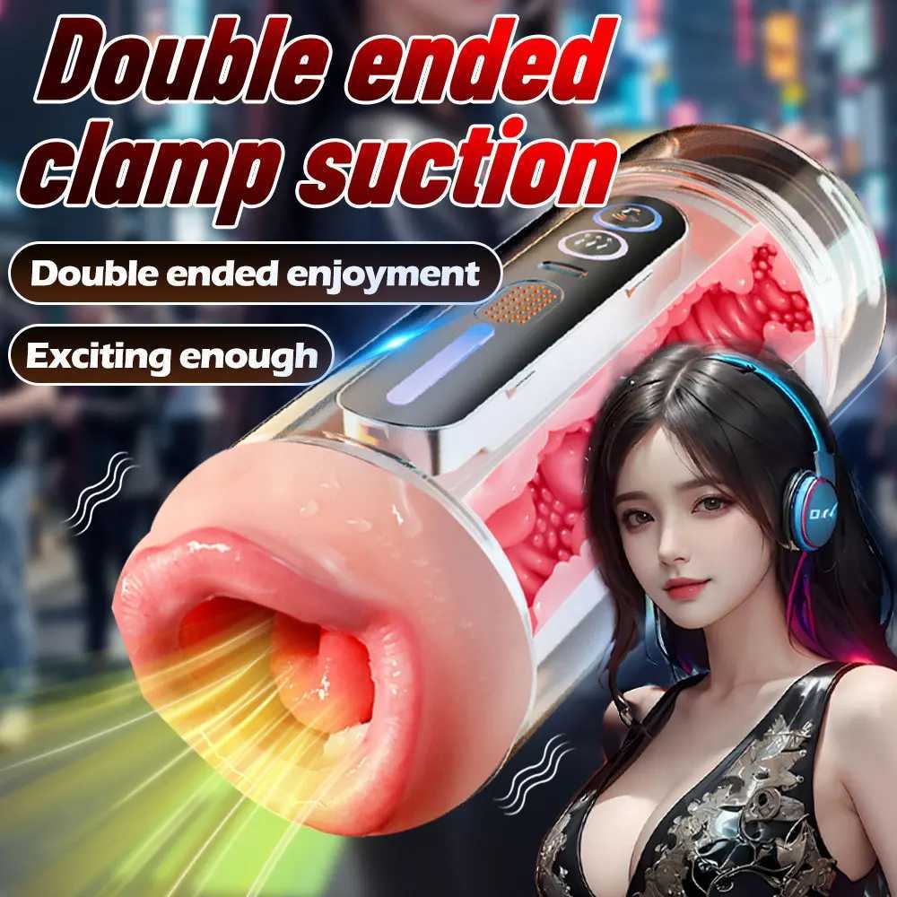 Sex Toy for Men Automatic Male Masturbator Mouth Vagina DoubleHeaded Penetration Channel Blowjob Pocket Pussy Vibrating Moaning