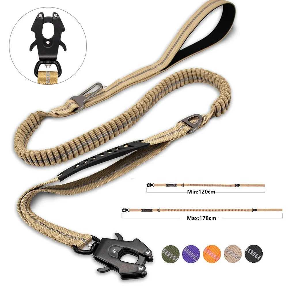 Reflective Shock Absorbing Pet Leashes with Car Seatbelt for Large Dogs Heavy Duty Tactical Bungee Dog Leash No Pull Dog Leash C251031