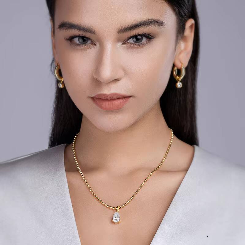 Moissanite Chain Pear 913mm 925 Sterling Silver VVS D Gold Colored GRA Certified Moissanite Jewelry Pendant Necklace