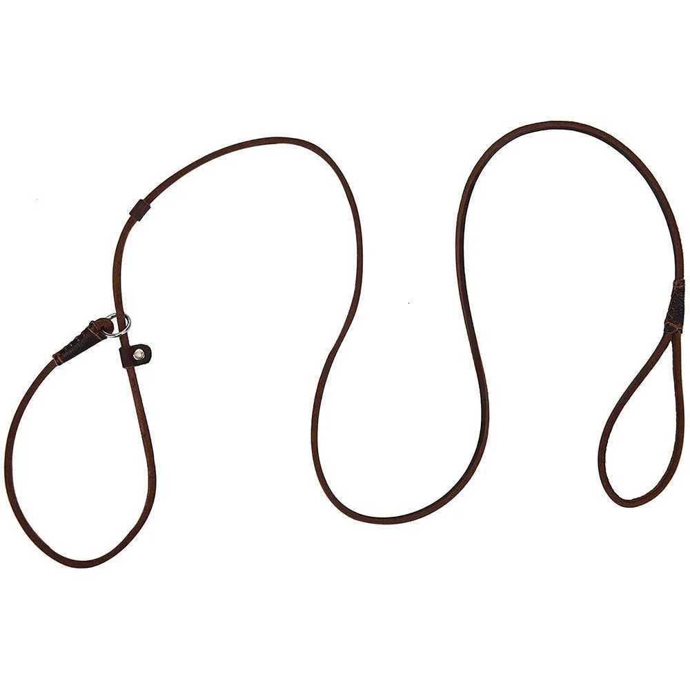 Genuine Leather Slip Dog Leash for Small Medium Dogs Puppy Pet Lightweight Soft Thin Sturdy Adjustable Slip Lead Dog Leash Brown C251031