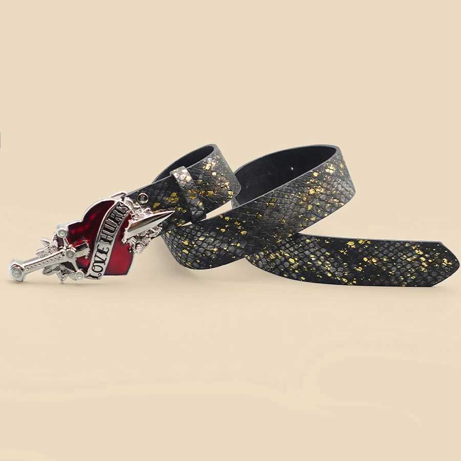 Sword and Heart Creative Design Womens Belt Retro Printed Belt Versatile Casual DecorationW251030