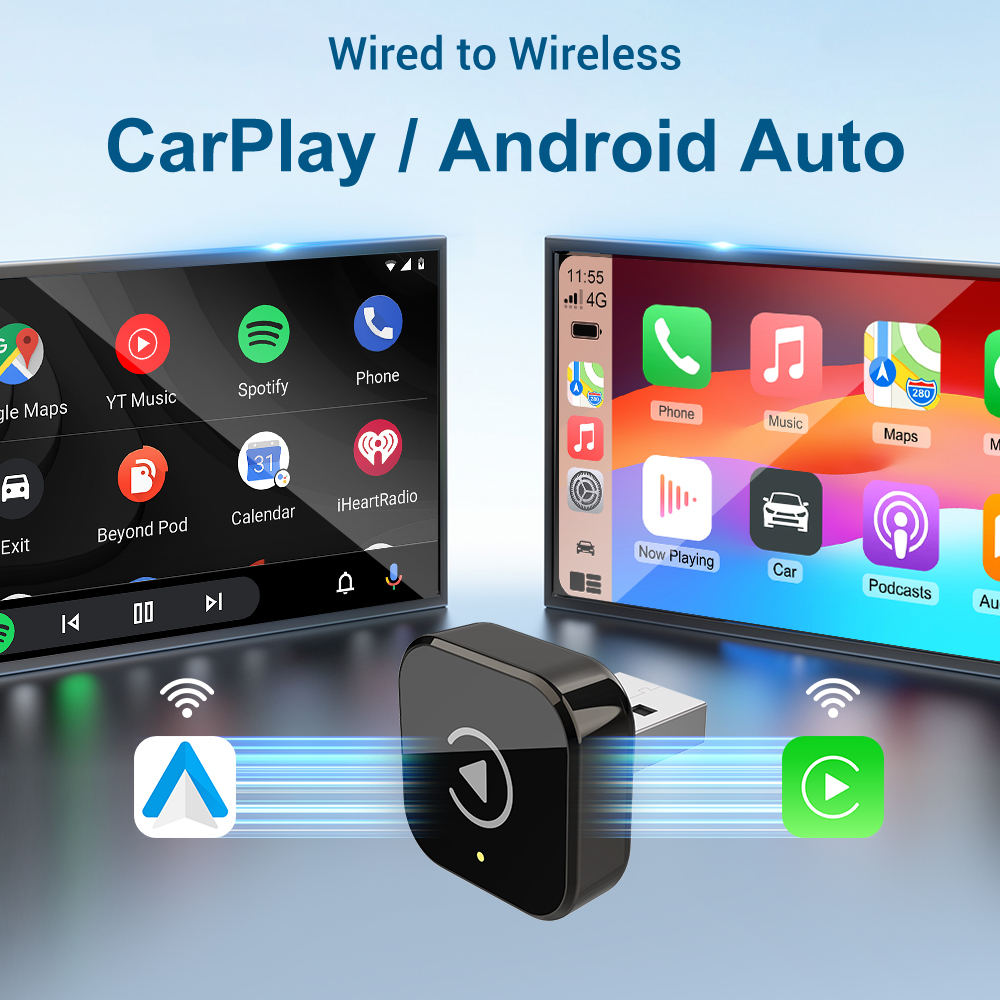 KOWANKIT Mini Wireless CarPlay Android Auto Ai Box, WIFI 5G BT4.2 Adapter, Plug & Play Dongle Converts Wired To Wireless, Car Accessories, No Delay, K