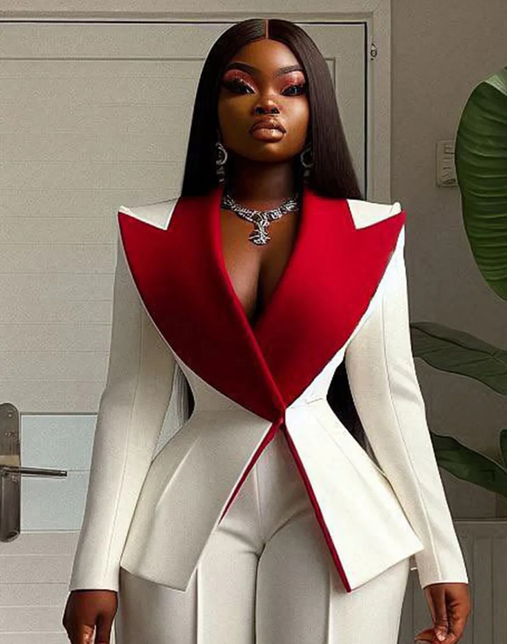 Patchwork Lapel Women Suits 2 Pieces Plus Size Fitted Blazer Pants Customized Formal Office Lady Party Outfit 1031 D0306