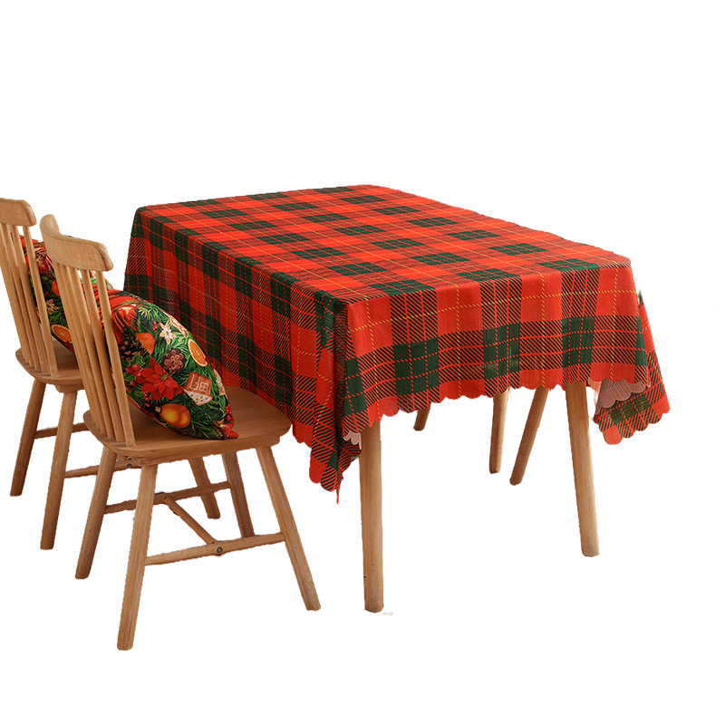 Retro plaid fabric rectangular white Christmas tablecloth with red and green decorative placemat HFQW01