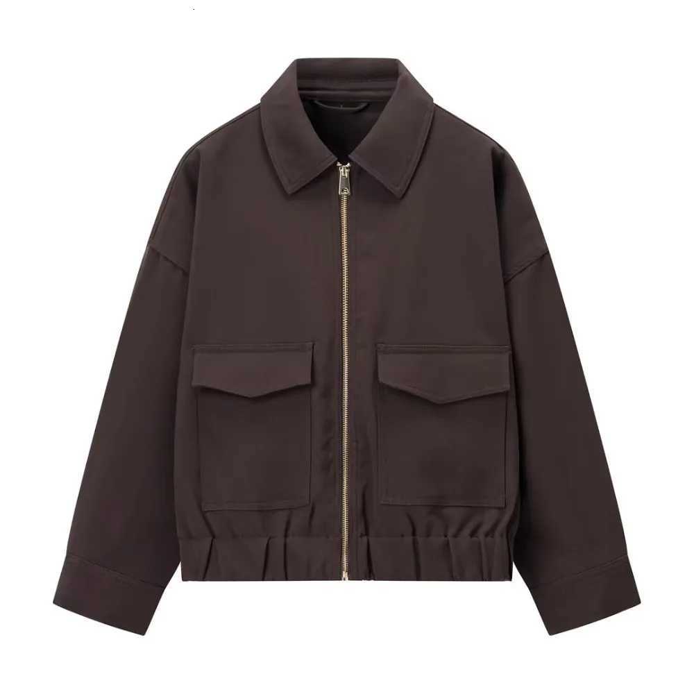 Brown Zip Bomber Jackets for Woman Fashion Autumn Woman 2025 Trend Casual Long Sleeve Coat Elegant Casual Top Outerwears1 Y251105