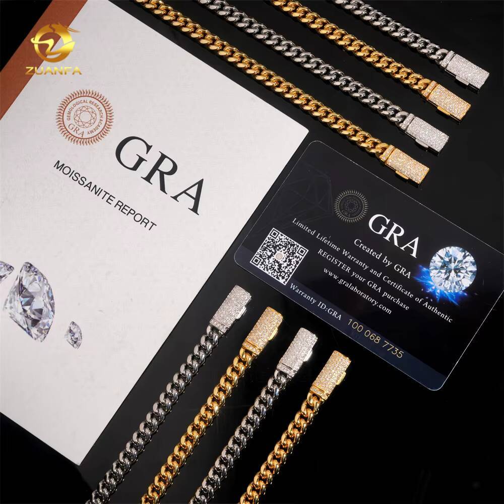 Ready to Ship 6mm 316L Stainless Steel Cuban Link Chain with Moissanite Clasp Gold Plated Men Hip Hop Cuban Chain