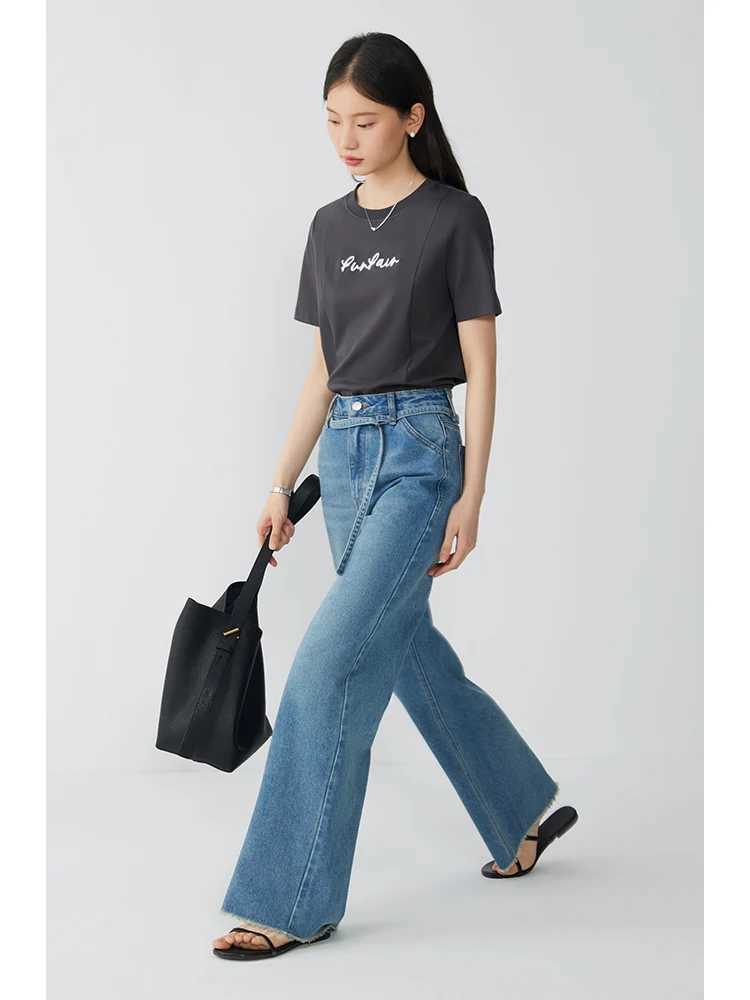 ZIQIAO Cool High Waist Straight Wide Leg Jeans For Women 2024 Summer New Slim Drape Mopping Pants 24ZQ92027 J251031