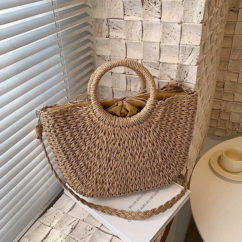 Straw Woven Handbags For Women Handmade Travel Seaside Beach Bag Summer New Handle Bucket Bag Shopping Tote Bag Basket Bolsa W251031