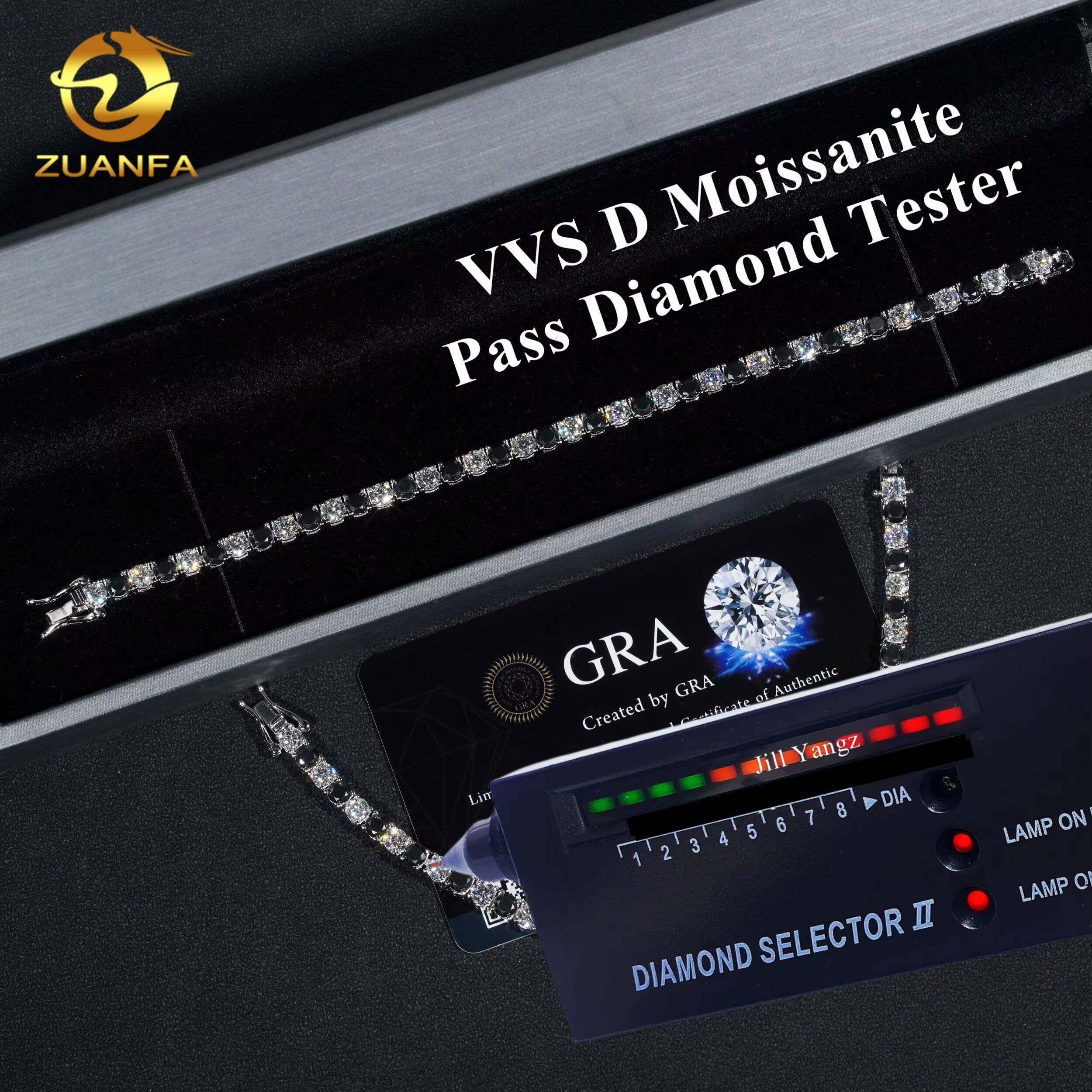 AB Color Moissanite Tennis Chain Necklace 4mm Black and White Moissanite Tennis Bracelet 925 Silver Moissanite Chain Jewelry