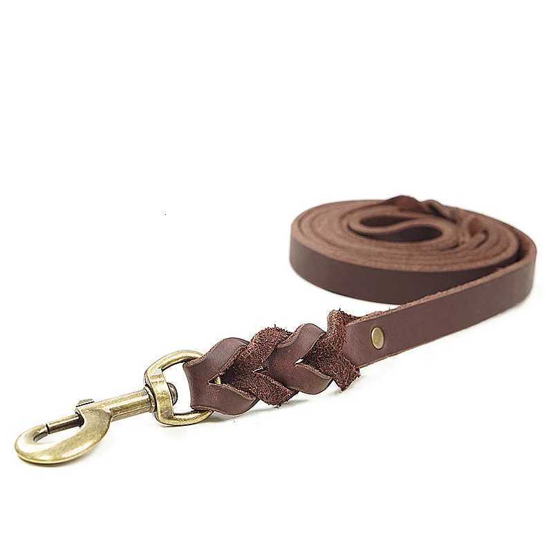 Handcrafted Top Grain Leather Dog Leash Genuine Cowhide Woven Traction Rope for Small Medium Pets Durable Pet Supplies C251031