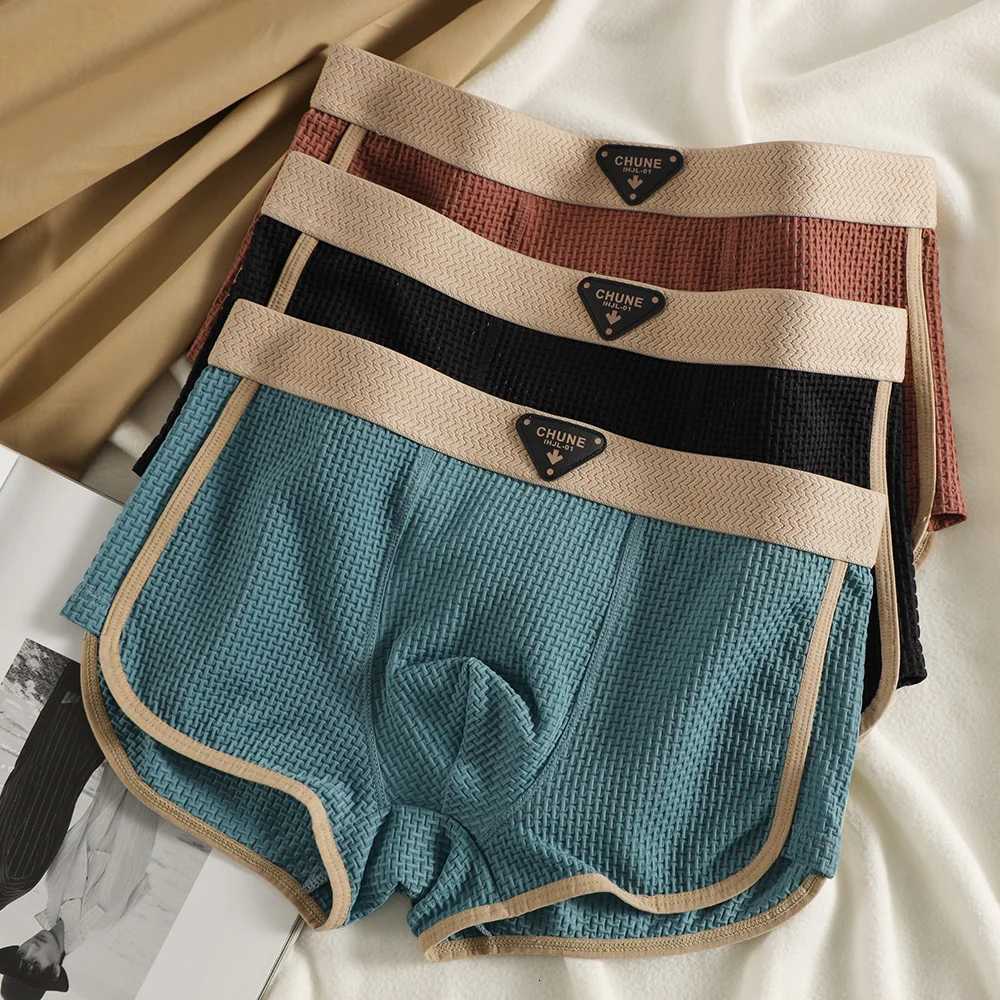 3PCSPack Fashion Ice Silk Knitted Plaid Boxers Breathable Comfort Mesh Crotch Underpants Super Soft High Elastic Mens PantiesT251031