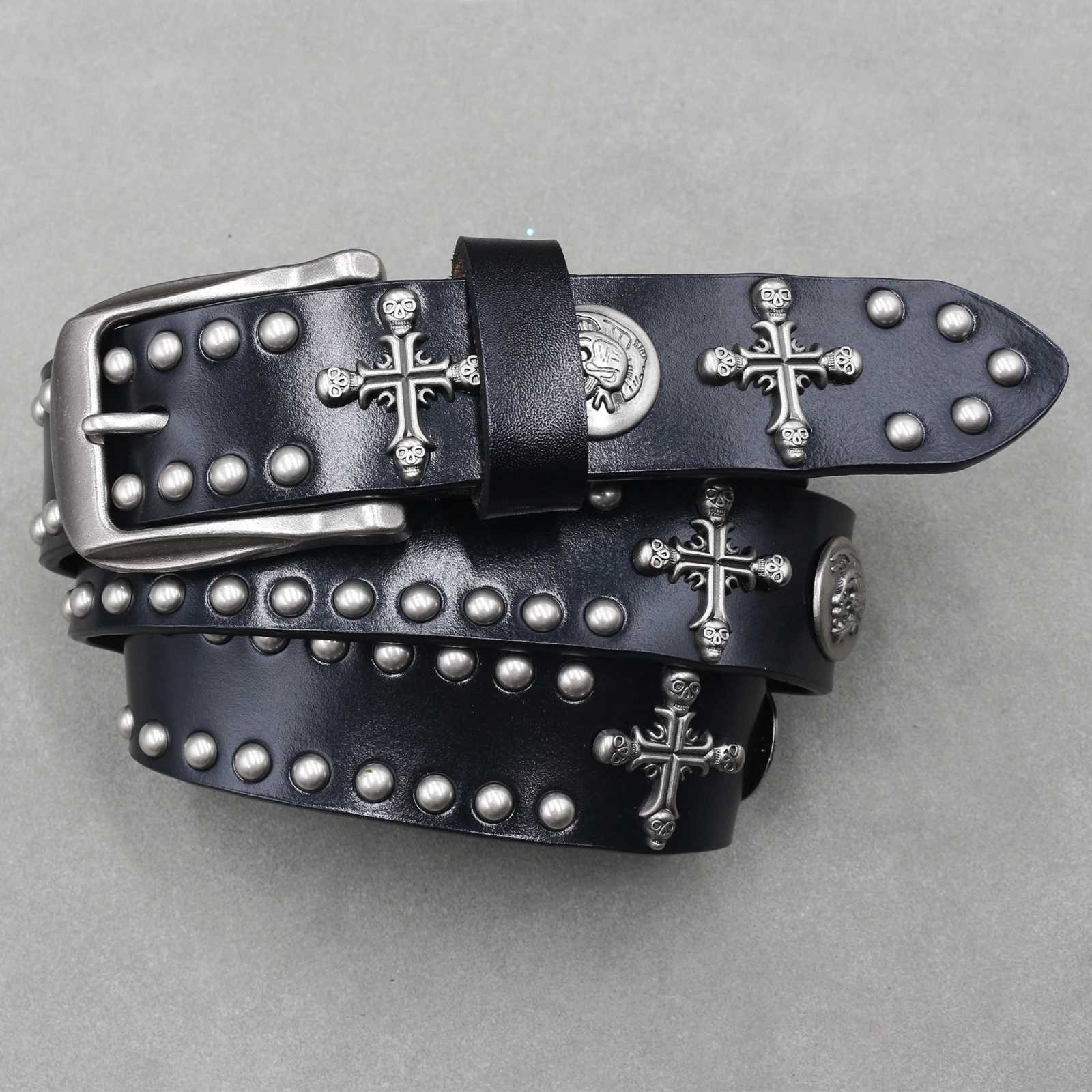 NEW Metal Rivet Cowboy Belt Genuine Leather Cowskin Men Belt Punk Rivet Jeans Belts For WOMEN Ceinture Homme Cinturones HombreW251030