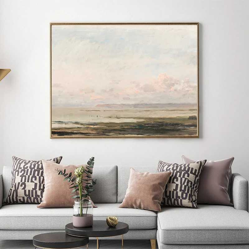 Vintage Seascape Canvas Painting Coastal Landscape Wall Pictures Pastel Beach Art Prints Living Room Farmhouse Nautical Decor C251031