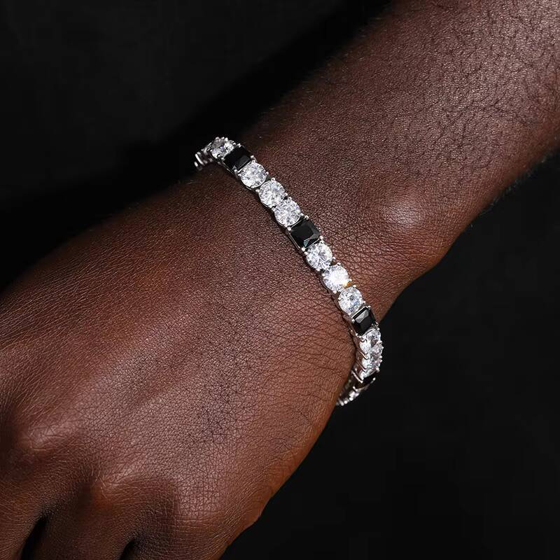 Gra Certificates Stock 6mm S925 White Gold Plated Hip Hop Jewelry D Color Black Moissanite Diamond Tennis Chain Bracelet Men