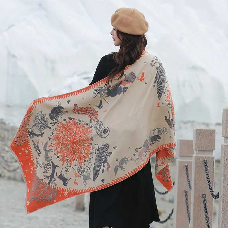Winter Cashmere Scarf Women Luxury Animal Print Female Shawl Wrap Elegant Poncho Lady Thick Warm Blanket Gift Echarpe C251031