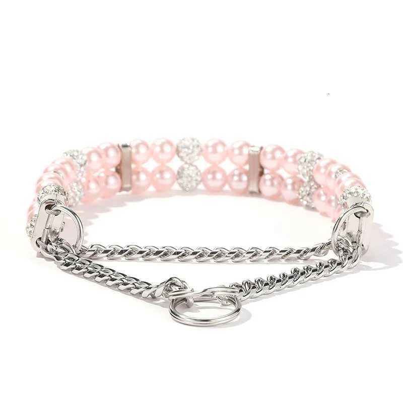 White Pearl Pet Collar with Leash Set Elegant Dog Cat Necklace Harness Adjustable Puppy Kitten Choker Chain Pet Accessories C251031