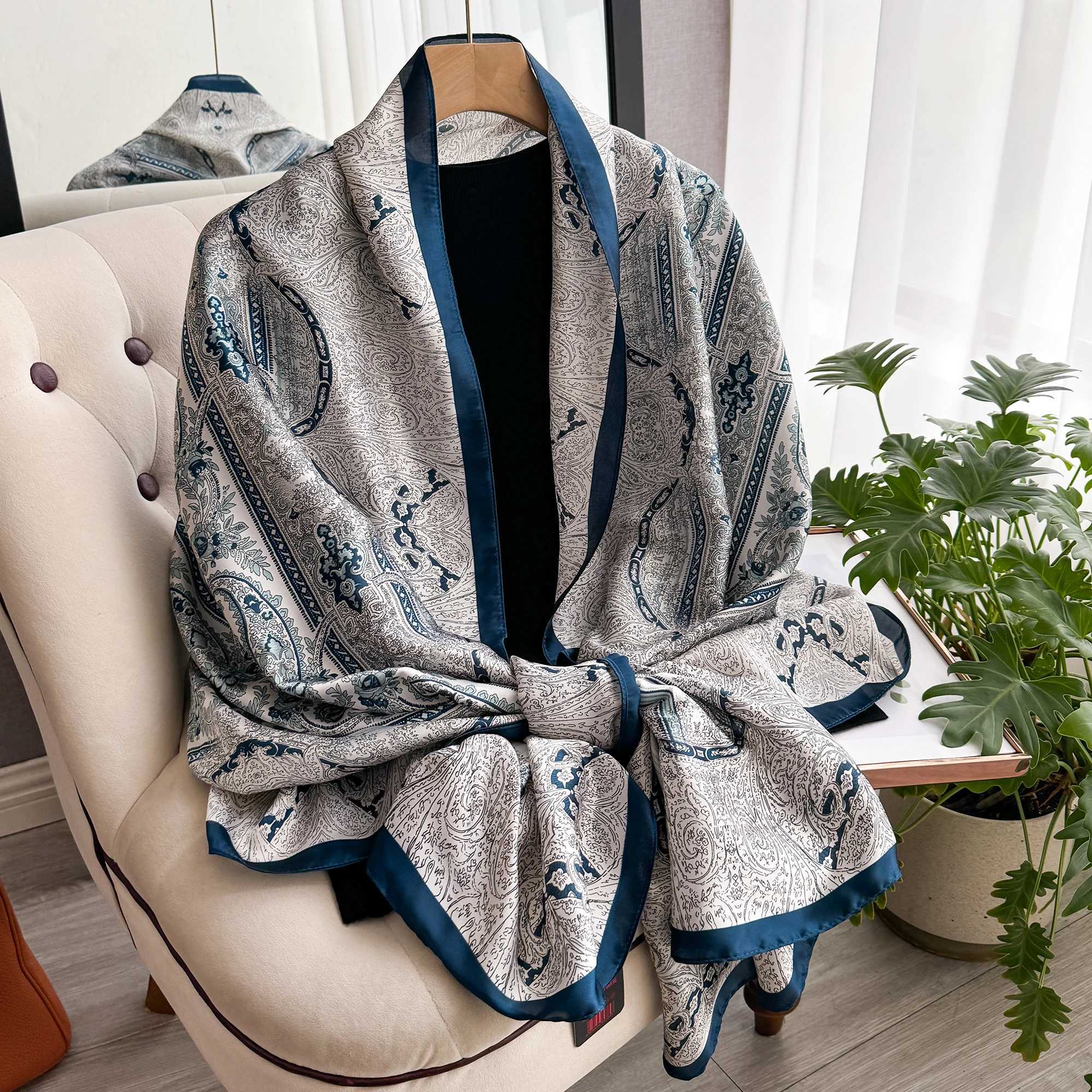 New Geometry Design Large Silk Soft Scarf Women Stylish Print Long Shawl Handkerchief Summer Sun protection Elegant Travel Wrap C251031