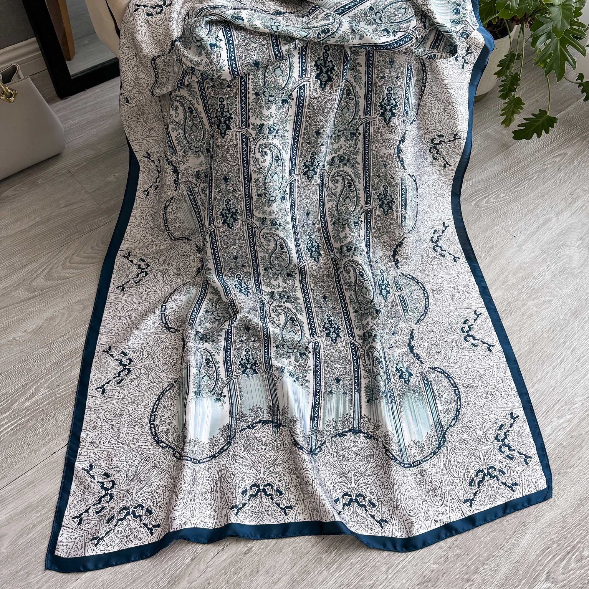 New Geometry Design Large Silk Soft Scarf Women Stylish Print Long Shawl Handkerchief Summer Sun protection Elegant Travel Wrap C251031