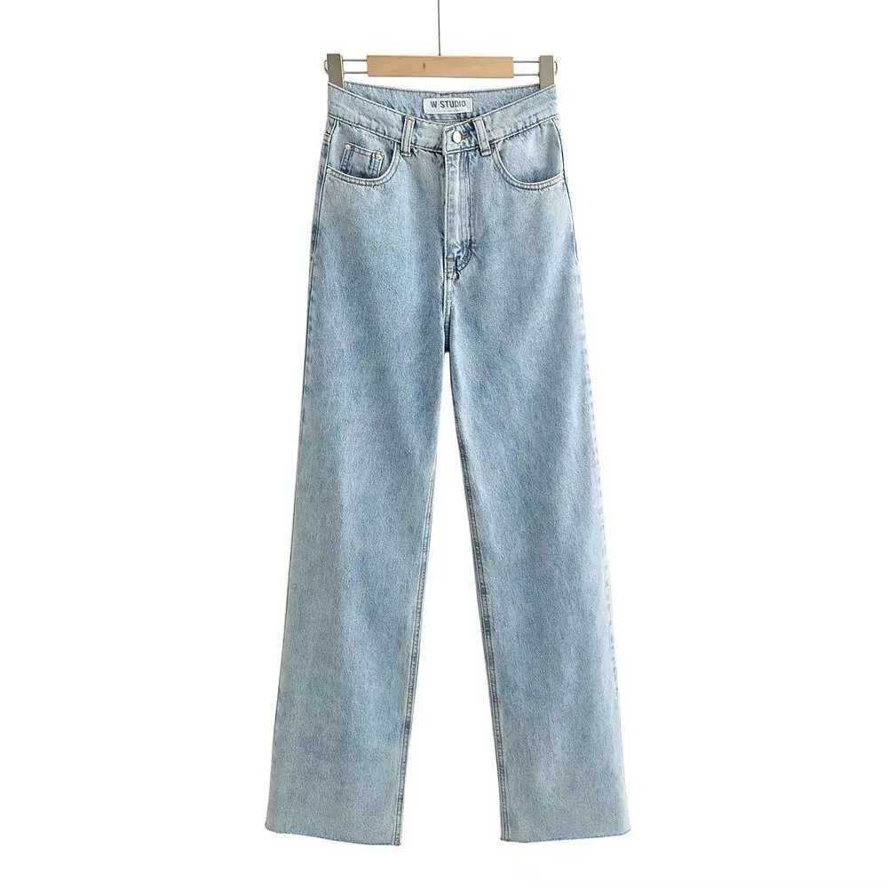 Womens High Waist Jeans 2025 Spring Fall Relaxed Straight Leg Raw Hem FloorLength Vintage Inspired Daily Uniform J251031