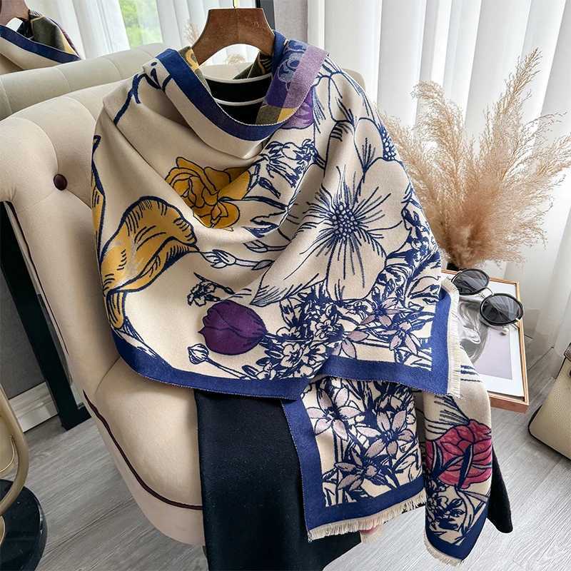 New Luxury Design Winter TwoSided Cashmere Jacquard Scarves High Quality Women Thicken Wrap Shawl Ladies Wool Scarf C251031