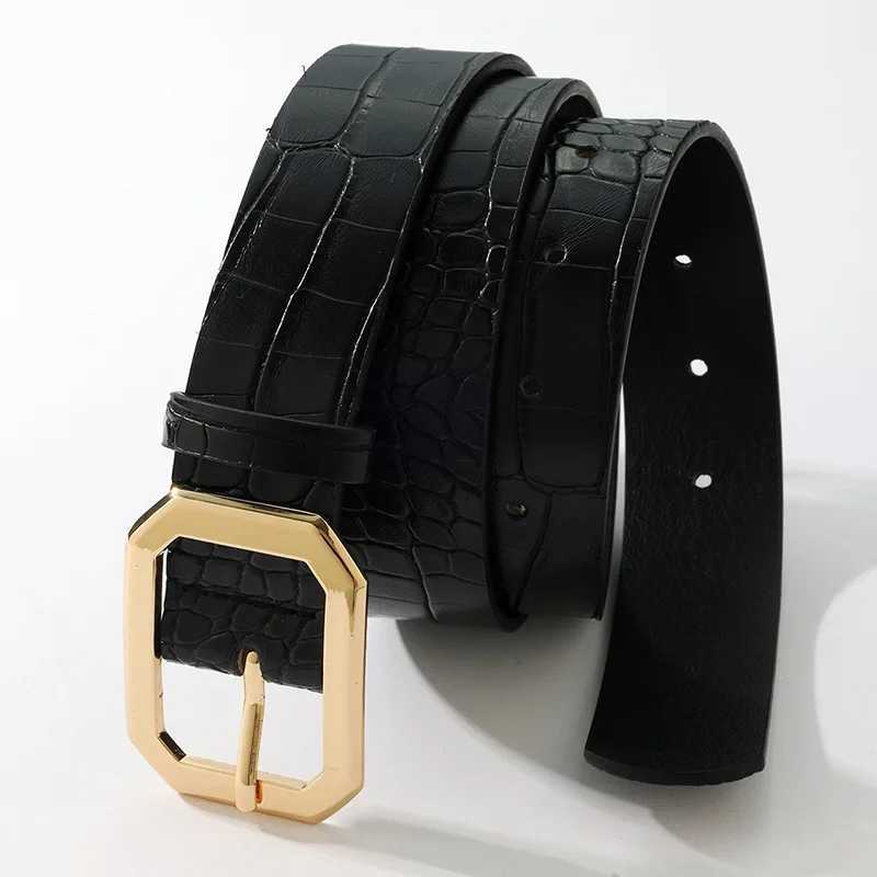 Womens versatile decorative crocodilepattern belt with a square buckle exuding a highend European and American styleW251030