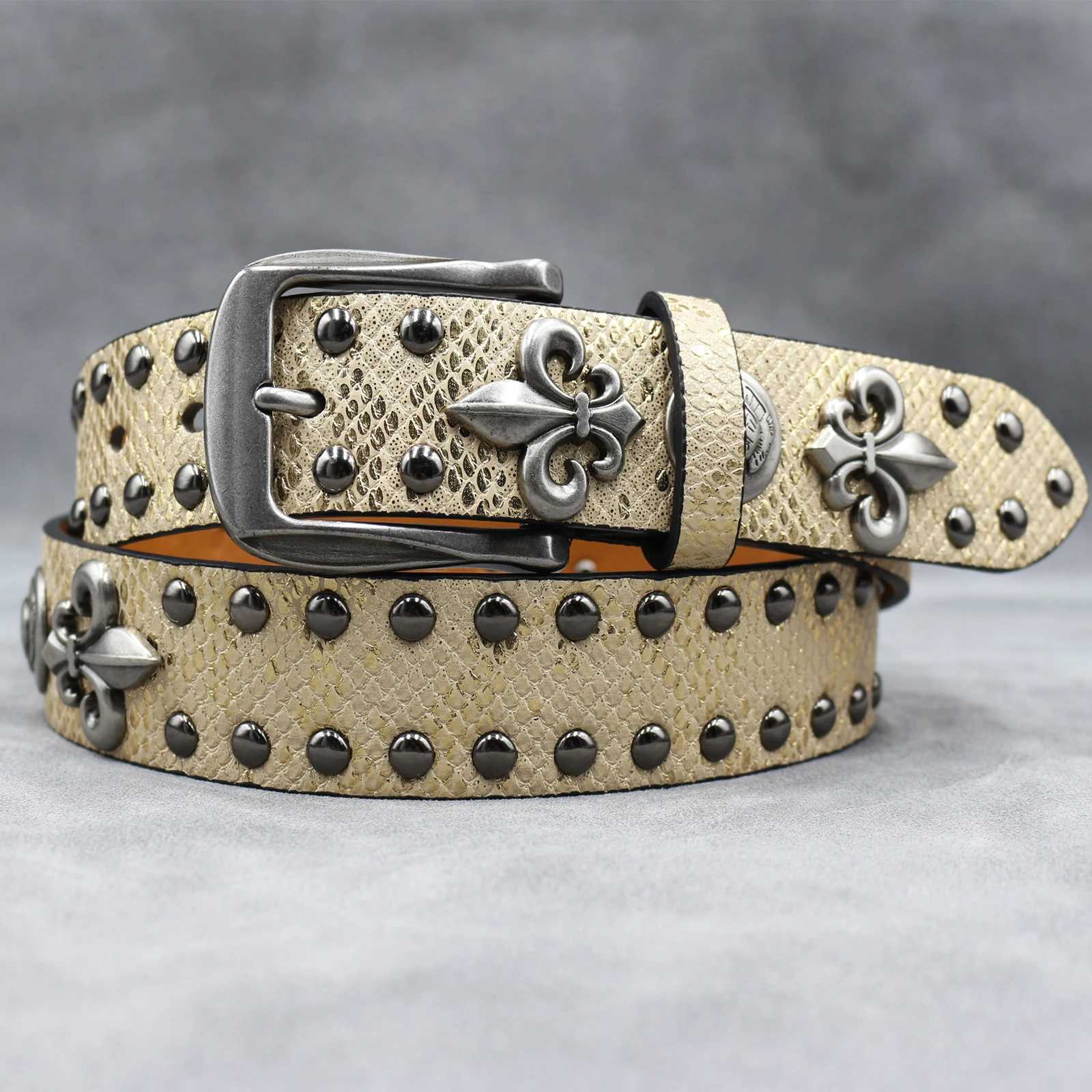 Y2K Leather Rivet Belt Golden Cross Fashion Womens Studded Belts High Quality Female Leather Rock Women Strap For JeansW251030