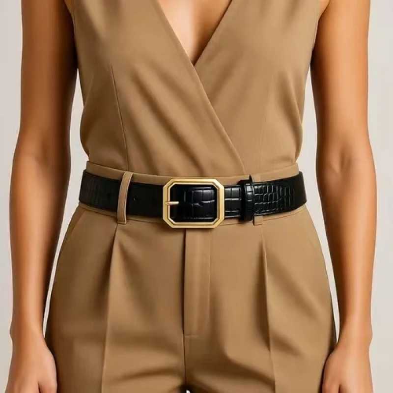 Womens versatile decorative crocodilepattern belt with a square buckle exuding a highend European and American styleW251030