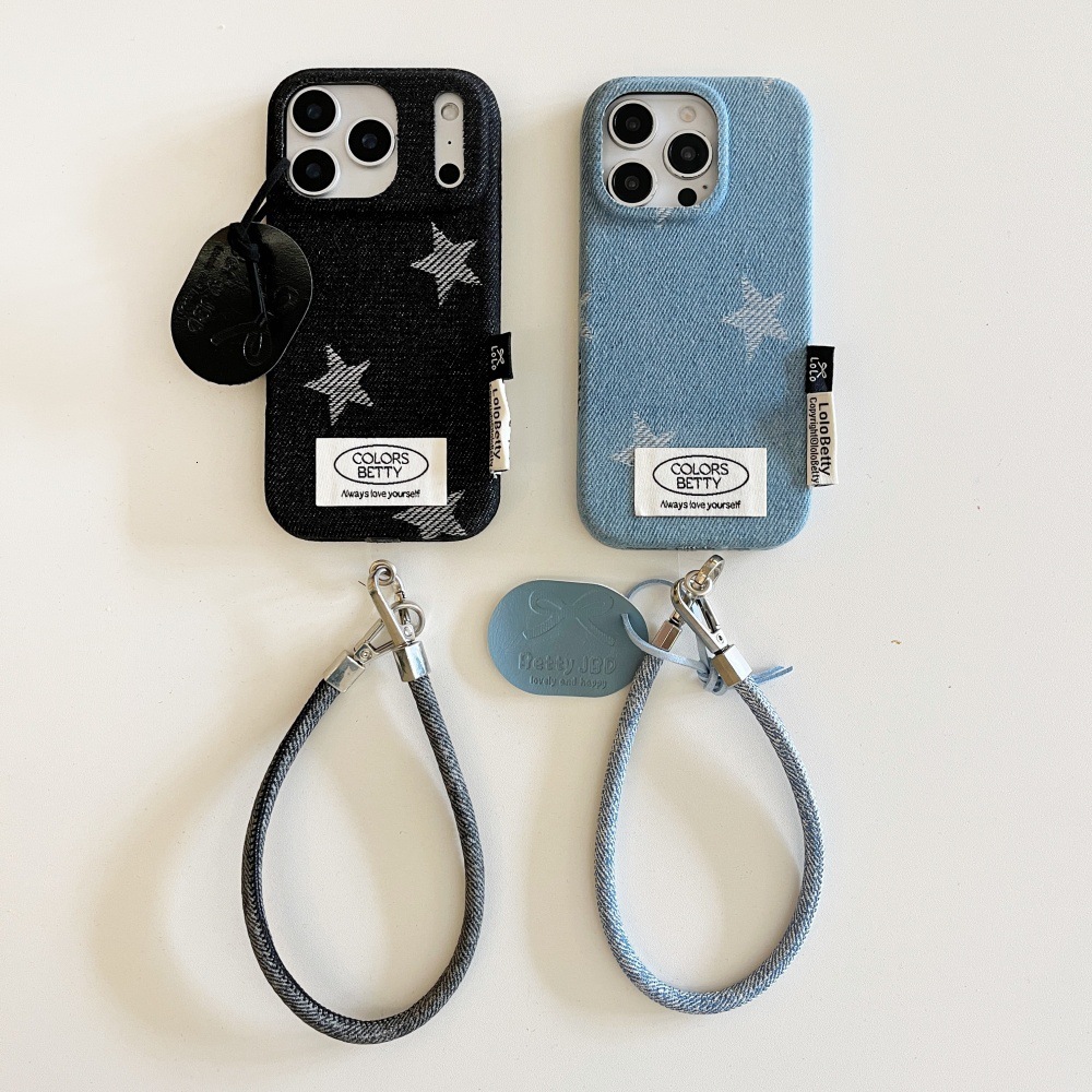 Velvet Five-Pointed Star Denim Phone Case Compatible with iPhone 17/16 Max Niche Full Coverage iPhone 15/14 Pro
