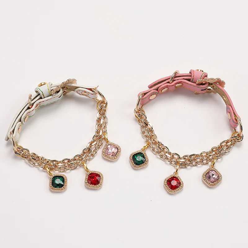 Diamond Studded Pet Collar for Small Dogs Cats Pink Nylon Leash with Buckle Sparkling Bling Necklace Safe Reflective Strap C251031