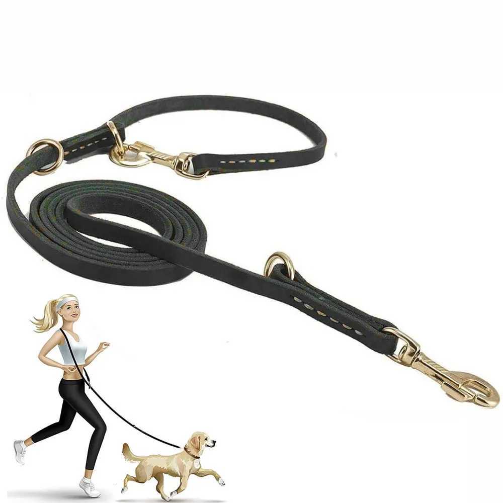 Genuine Leather Hands Free Adjustable Service Dog Leash Strong Multi Function Cross Body Leash for Dogs 7 Uses in One Pet Lead C251031