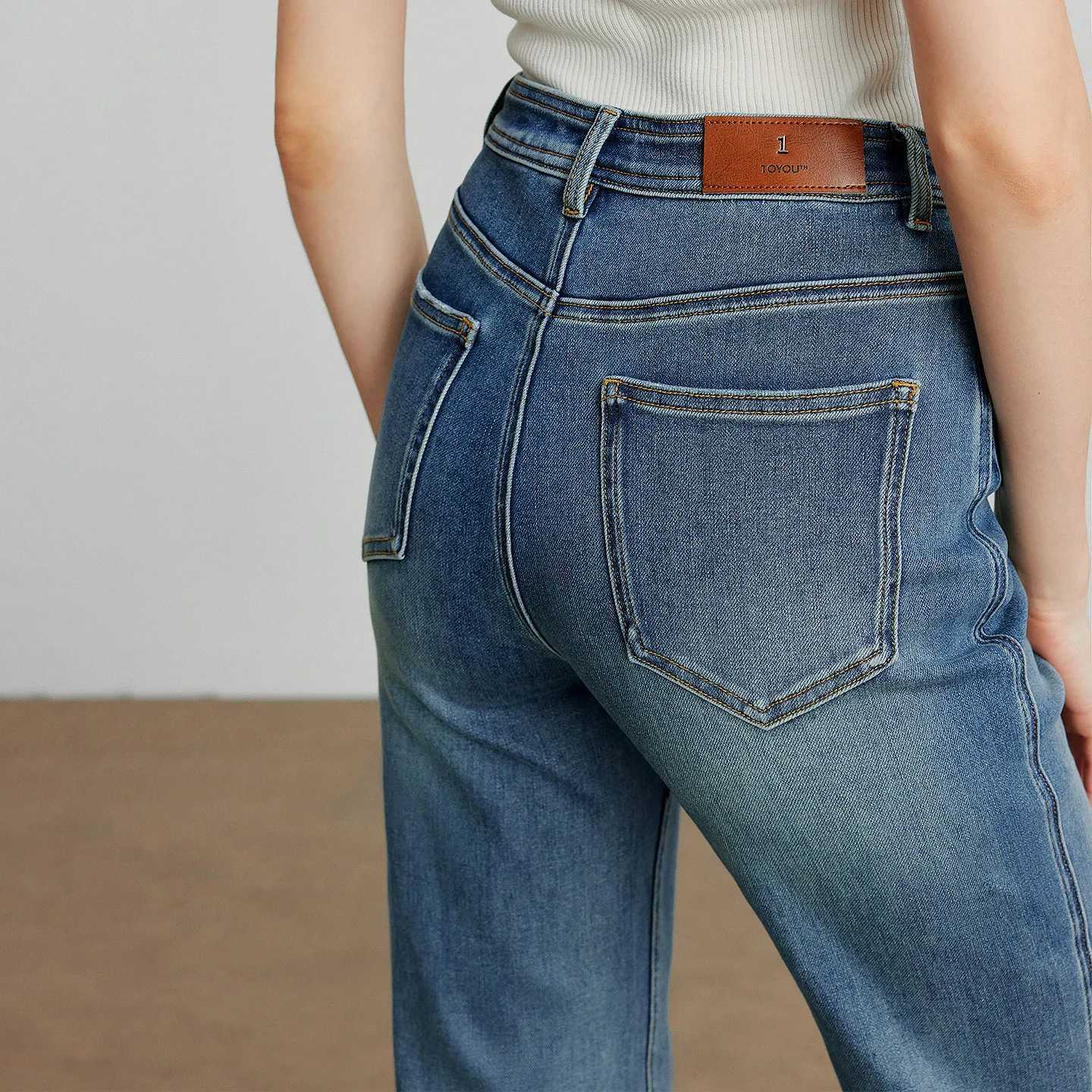 TOYOUTH Women Denim jeans 2025 Autumn New Lycra Stretch Mid Waist Cotton Flares Pants J251031