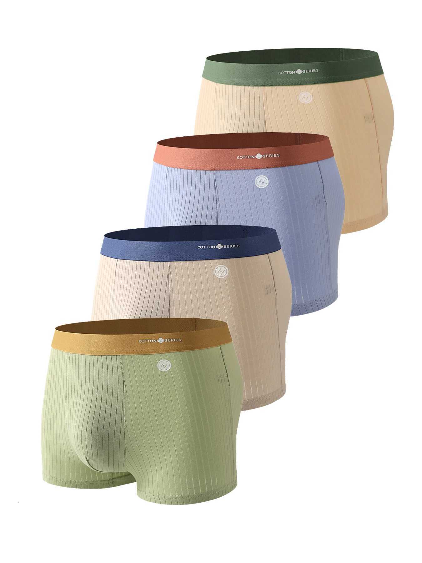 Mens 4Pack Cotton Boxer Briefs COTTON SERIES Waistband Ribbed Texture Multi Color Underwear SetT251031
