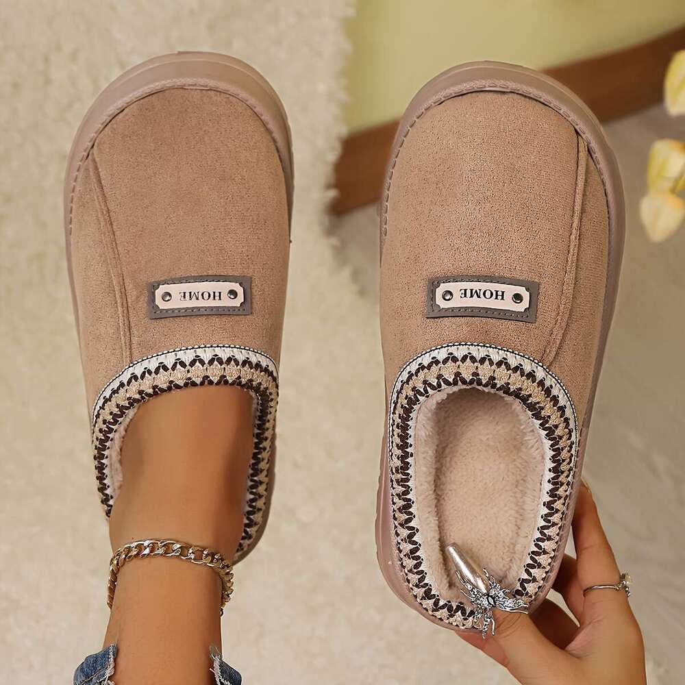 Fleece With Thick Non-Slip - Soft Warm Indoor House Men & Women, Brown/Khaki/Black, Perfect Gift For Comfort, Winter Cozy Shoes | EVA Sole Family Home