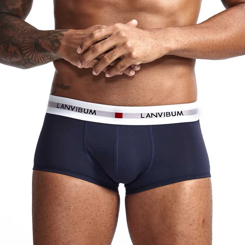 LANVIBUM men underwear solid convex underpants comfortable cotton bowxers soft shortsT251031