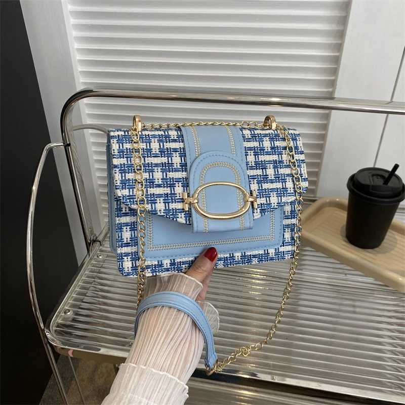 Checkered metal chain single shoulder bag womens lock buckle crossbody commuting small square women W251031