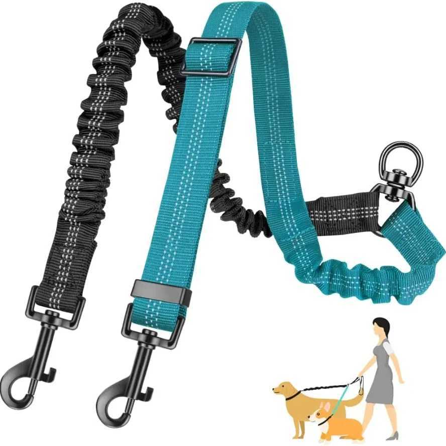16ft Long Dual Dog Leash Attachment Double Leashes for Training Small to Large Dogs Adjustable Strap Shock Absorbing Bungee C251031