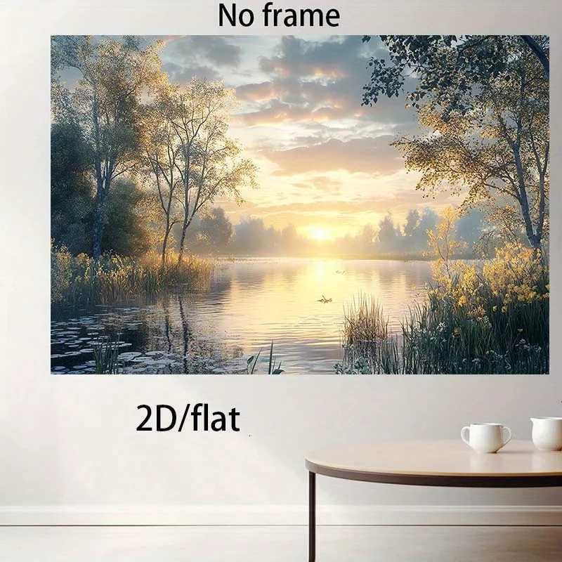 1pc Frameless Serene Lakeside Sunrise Canvas Poster Canvas Painting Modern Nature Art for Bedroom Living Room Decor Bedro C251031
