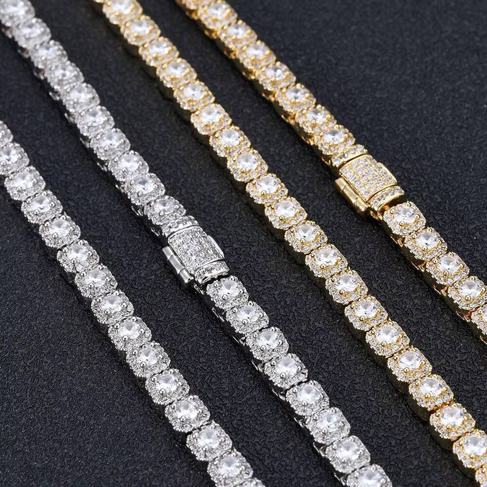 Fashion Bracelets Hip Hop Cz Cubic Zircon Iced Out Bling Zirconia 14k Gold Plated Silver Tennis Bracelet for Women Men Jewelry