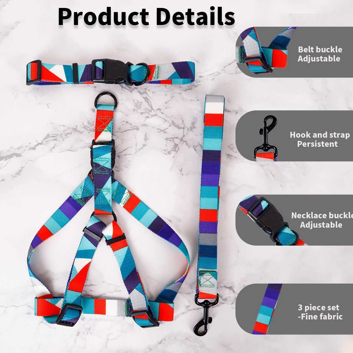 1PC Pet Abstract Chest And harness Set Dog Webbing Leash Dog Walking Leash Dog Collar Threepiece Set C251031