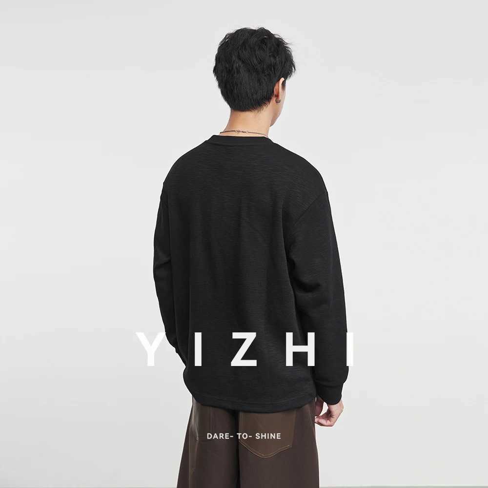 Fashion Mens Pocket Contrast Color Round Neck Sweatshirt 2025 Autumn New Loose Versatile Long Sleeve Top Pullover J251021