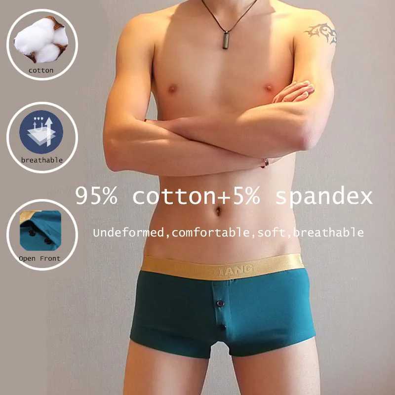 Wangjiang Mens Cotton U Convex Boxer Shorts Open Front Sexy Men Underwear Breathable Intimate Underpants Button Front PantiesT251031