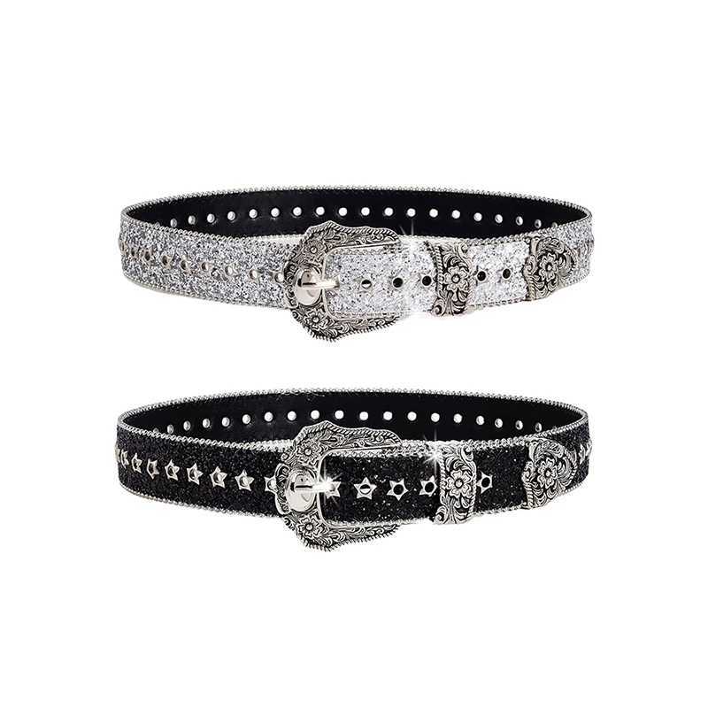 Personality Gothic Rhinestone Belts For Women Girl Fashion PU Leather Belts Western Cowboy Y2K Retro Jeans Skirt Decor WaistbandW251030