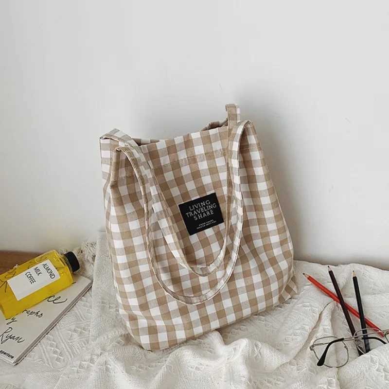 Fashion Simple Women Canvas Handbag Plaid Shoulder Bag Female Wild Black And White Check Tote Bag Campus Style Student Books Bag W251031