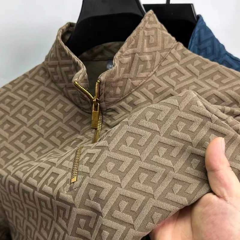Top Quality Geometric Jacquard Sweater Mens Zippered Standing Neck Long Sleeved Tshirt Autumn New Fashion Brand Loose PulloverT251031