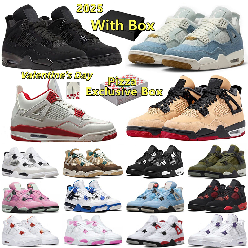 With Box 4 4s Mens Basketball shoes 2025 Black Cat Thunder White Cement Sail University Blue Men Women Trianers Sports Sneakers Jogging Walking Shoe