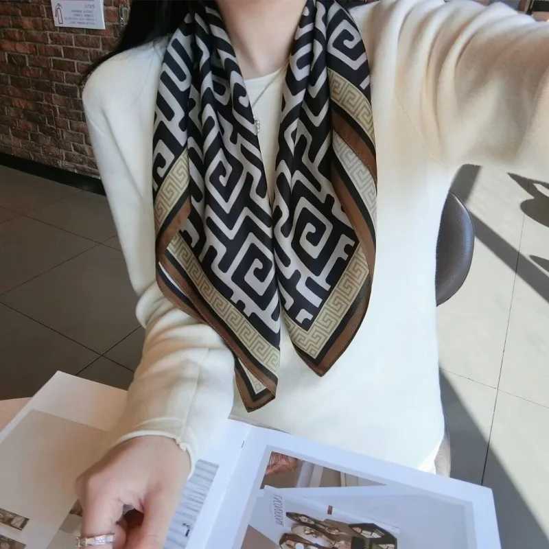 68cm Letter D Printed Scarf Womens Imitation Silk Highend Temperament Scarf Simple and Versatile Headscarf Shawl C251031